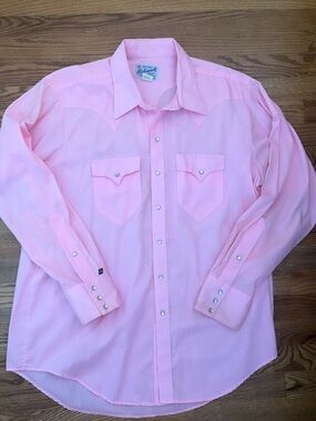 Men's vintage Rockmount Pink Western Snap-Front Shirt size 17 1/2 neck